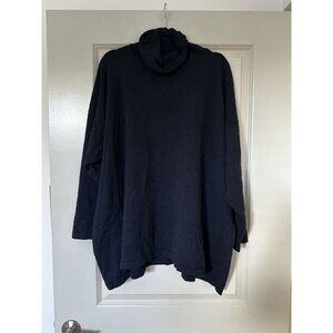Eskandar 100% Cashmere Raglan-Sleeve Scrunch-Neck Sweater (Long) Navy One Size